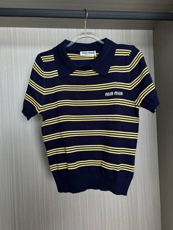 Miu Miu Tops - 💛MIU MIU💛 yellow and blue striped short-sleeved polo shirt
